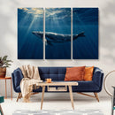 Whale under Ocean Wall Art Canvas Print