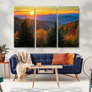 Golden Sunset Over Mountain Forest Canvas Wall Art Print -