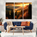 Golden Sunset Over Mountain Forest Canvas Wall Art Print -