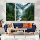 Mountain Forest River Canvas Wall Art Print - Serene Nature