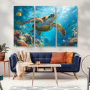 Sea Turtle Underwater Canvas Wall Art Print - Vibrant Ocean