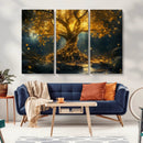 Golden Tree of Life Canvas Wall Art Print - Majestic Glowing