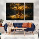 Golden Tree of Life Canvas Wall Art Print - Majestic Glowing