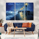 Abstract Stormy Ocean Pier Canvas Wall Art Print | Stormy