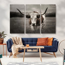 Texas Longhorn Cow Canvas Wall Art Print - Large Rustic