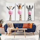 Bubblegum Animals Canvas Wall Art - Playful Giraffe and