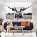 Highland Cow Wall Art Canvas Print – Black and White Western