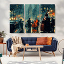 Urban Night Jazz Wall Art Canvas Print – Moody Rain-Soaked