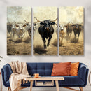 Texas Longhorn Wall Art – Framed Charging Cattle Canvas by MyGreatCanvas | Canvas Wall Art Prints | Photo Prints & Wall Decor