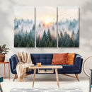 Misty Pine Forest Wall Art Canvas, Sunrise Over Foggy Trees
