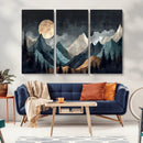 Moonlit Mountain Wall Art Canvas Print – Silhouetted Pines