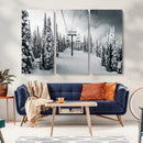 Snowy Pines Wall Art Canvas Print – Framed Ski Lift Winter
