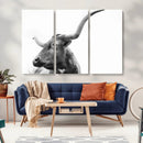 Longhorn Wall Art Canvas Print – Framed Monochrome Ranch Cow