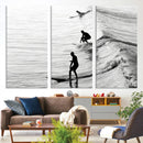 Surfers on Waves Wall Art Canvas Print – Framed Black and