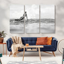 Black and White Surfing Wall Art Canvas Print – Framed Ocean by MyGreatCanvas | Canvas Wall Art Prints | Photo Prints & Wall Decor
