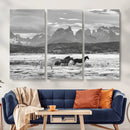 Wild Horses Wall Art – Framed Black White Mountain Canvas by MyGreatCanvas | Canvas Wall Art Prints | Photo Prints & Wall Decor