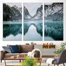 Mountain Lake Wall Art Canvas Print – Snowy Peaks Winter