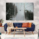 Ski Lift Wall Art Canvas Print – Snowy Pines Misty Landscape