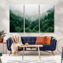 Misty Green Forest Canvas Print – Framed Serene Foggy Pine