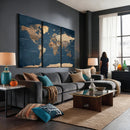 Navy Blue World Map Canvas Print – Framed Travel Map Wall