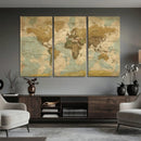 Vintage World Map Wall Art Canvas Print, Detailed World Map