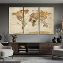 Rustic Vintage World Map Canvas Print – Framed Modern