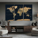 Vintage World Map Canvas on the Dark Background Wall Art