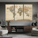 Vintage World Map Canvas Wall Art - Rustic Grunge Texture