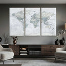 Push Pin World Map Canvas Print - Detailed Vintage World Map