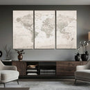 Antique Style World Map Canvas Print - Vintage Detailed