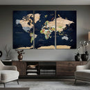 Minimalist World Map Canvas Wall Art - Watercolor Blue and