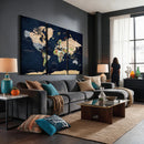 Minimalist World Map Canvas Wall Art - Watercolor Blue and