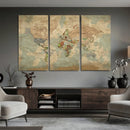 World Map Wall Art Canvas Print, Rustic Map Print, Framed