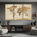 Vintage World Map Canvas Print – Framed Rustic Detailed Map