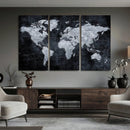 Black World Map Canvas Print – Detailed Map for Couples and