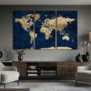 Navy Blue World Map Canvas Print – Detailed Map Minimal Navy