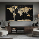 Beige World Map Canvas Wall Art Print, Minimal Black and