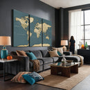 Minimal Vintage World Map Canvas Wall Art Print, Neutral