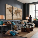 World Map Canvas Wall Art Print, Detailed Global Map Artwork