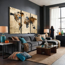 World Map Wall Art Canvas Print, Modern Decorative Framed