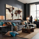 World Map Canvas Triptych – Colorful Global Wall Art for