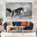 Wild Horses Wall Art Canvas Print – Framed Black and White