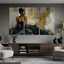 Black Woman Canvas Wall Art — Black Gold Gown Fashion Print by MyGreatCanvas | Canvas Wall Art Prints | Photo Prints & Wall Decor