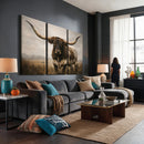 Longhorn Bull Wall Art Canvas Print, Western Farmhouse