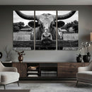 Black White Texas Longhorn Bull Canvas Wall Art, Western Ranch Cattle Photography Print, Rustic Farmhouse Cowboy Decor Artwork by MyGreatCanvas | Canvas Wall Art Prints | Photo Prints & Wall Decor