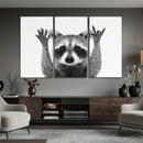 Funny Raccoon Canvas Wall Art, Black White Hands Up Animal Photo Print, Humorous Wildlife Decor, Kids Room Nursery Art, Quirky Animal Gift by MyGreatCanvas | Canvas Wall Art Prints | Photo Prints & Wall Decor