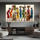African Folk Art Canvas Wall Art, Colorful African Women Village Painting Print, Tribal Ethnic Home Decor, Vibrant African Art, Living Room