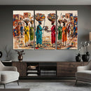 African Folk Art Canvas Wall Art, Colorful African Women Village Painting Print, Tribal Ethnic Home Decor, Vibrant African Art, Living Room