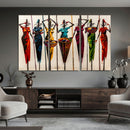African Folk Art Canvas Wall Art, Colorful African Women Village Painting Print, Tribal Ethnic Home Decor, Vibrant African Art, Living Room