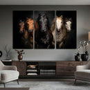Horse Wall Art Canvas Print, Wild Horses Portrait Photography, Dramatic Equestrian Decor, Black Brown White Horse Herd, Rustic Ranch Art